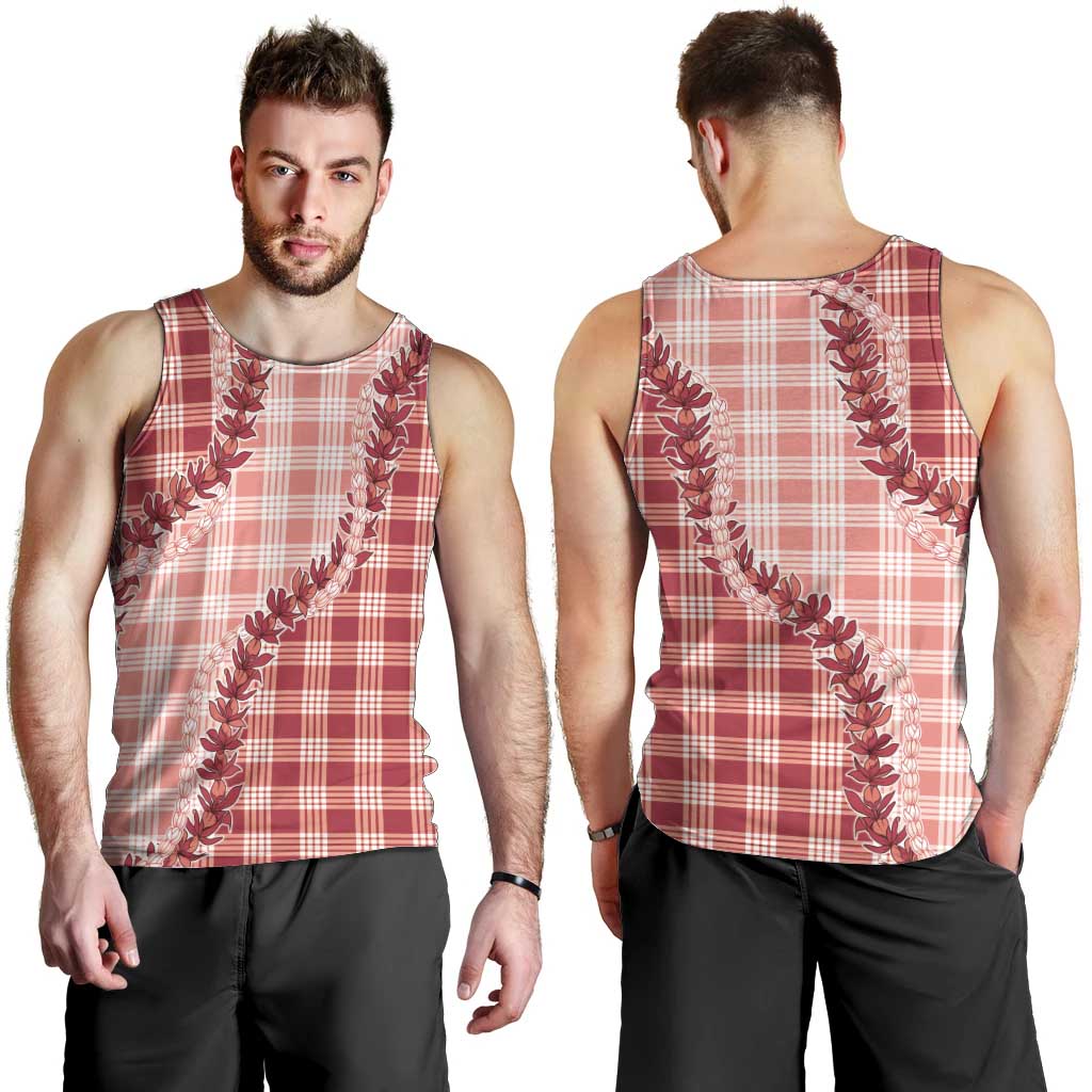Red Hawaii Palaka Men Tank Top Hawaiian Pikake Lei LT05 - Polynesian Pride