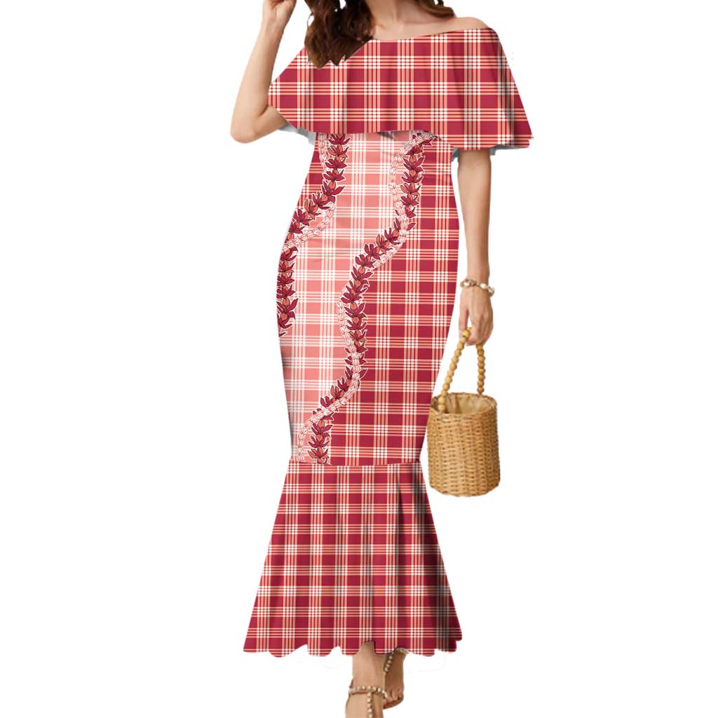 Red Hawaii Palaka Mermaid Dress Hawaiian Pikake Lei LT05 Women Red - Polynesian Pride