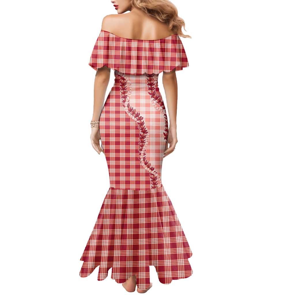 Red Hawaii Palaka Mermaid Dress Hawaiian Pikake Lei LT05 - Polynesian Pride