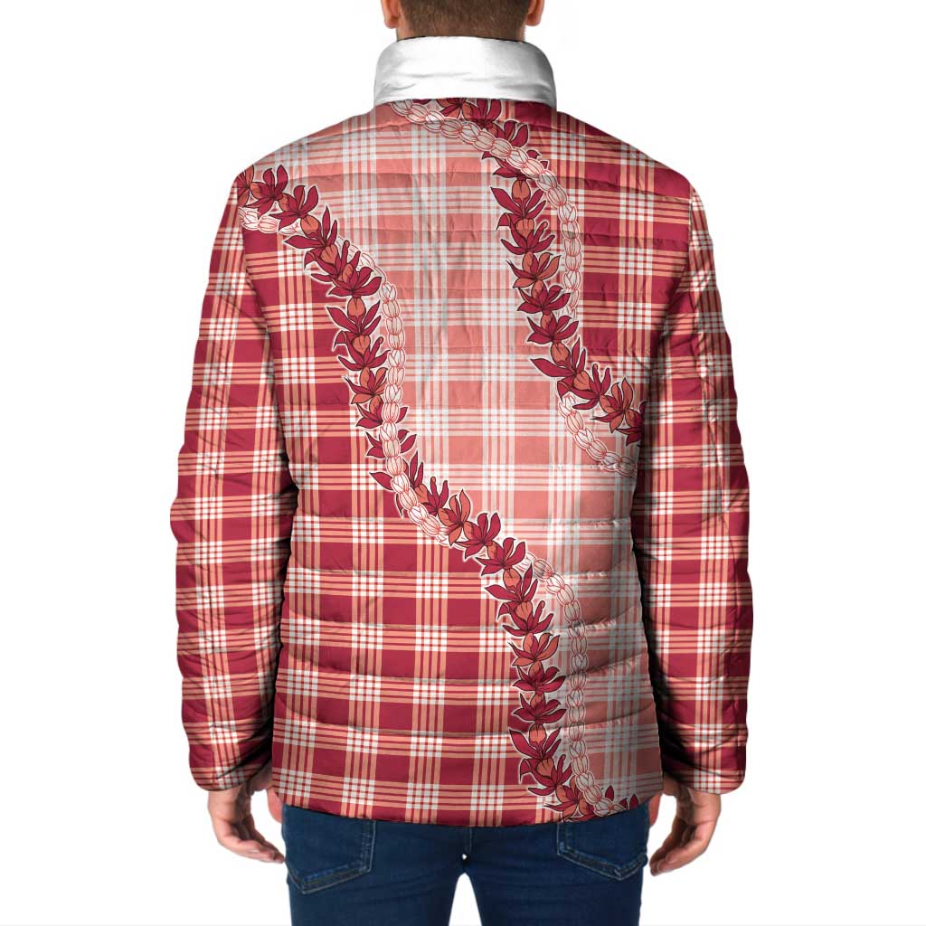 Red Hawaii Palaka Padded Jacket Hawaiian Pikake Lei LT05 - Polynesian Pride