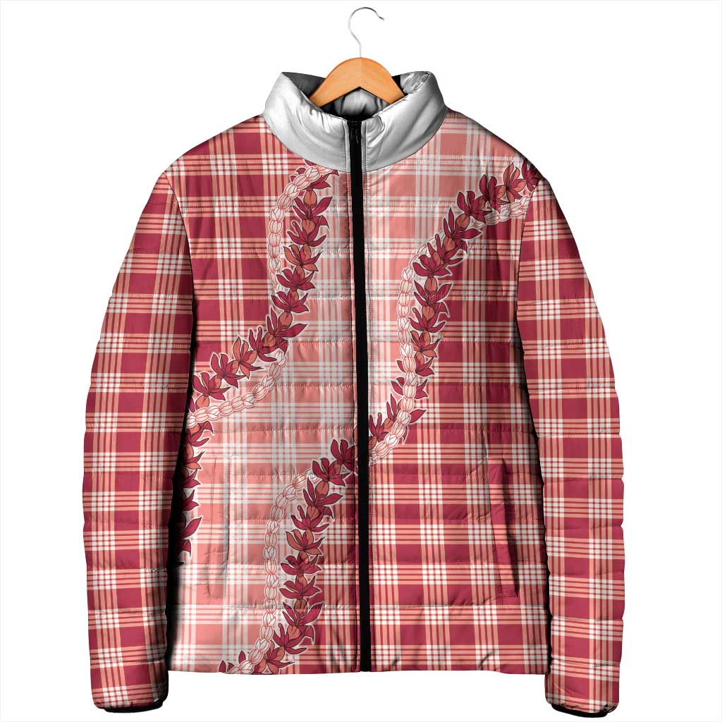 Red Hawaii Palaka Padded Jacket Hawaiian Pikake Lei LT05 - Polynesian Pride