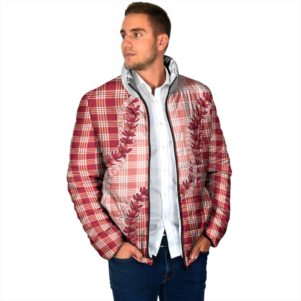 Red Hawaii Palaka Padded Jacket Hawaiian Pikake Lei LT05 - Polynesian Pride