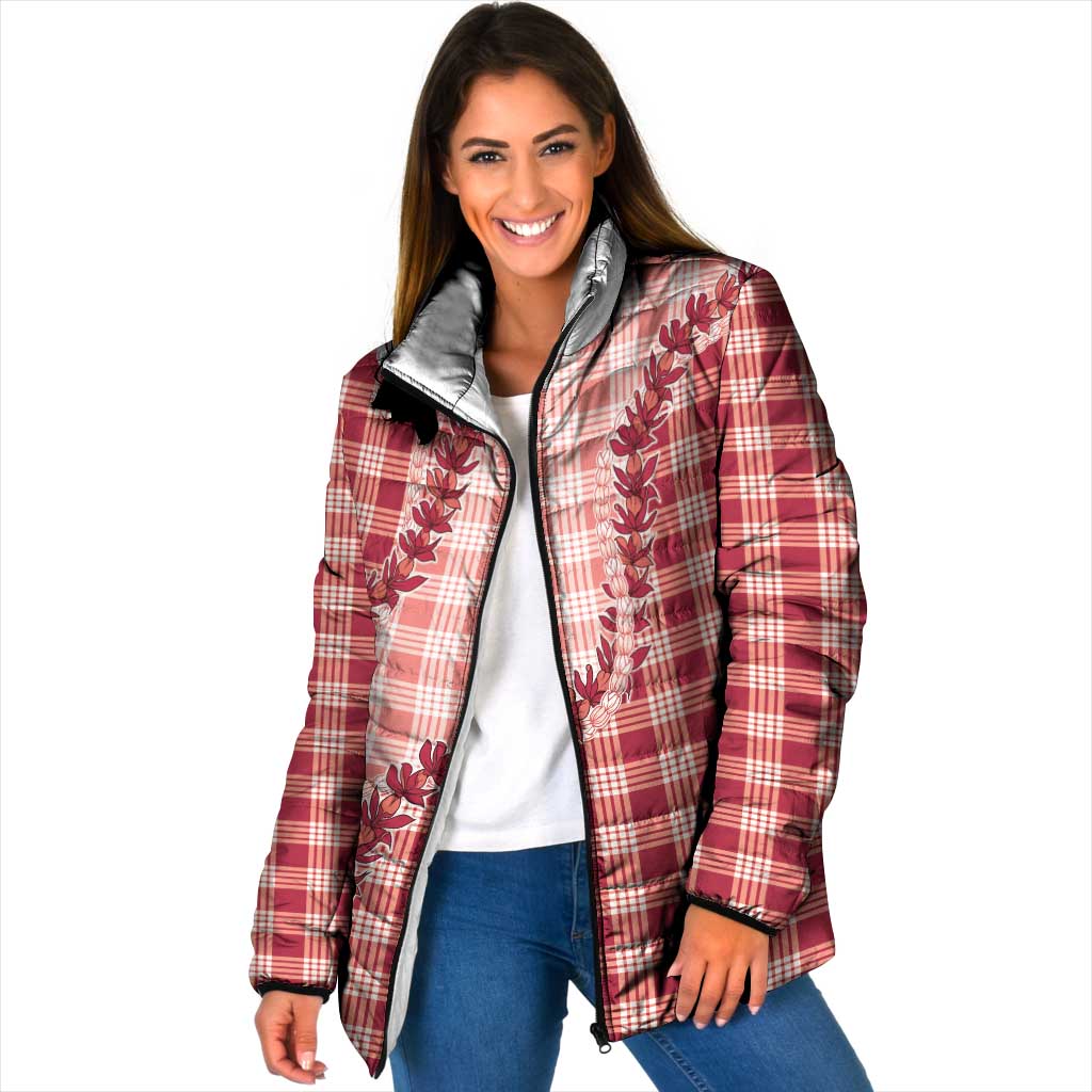 Red Hawaii Palaka Padded Jacket Hawaiian Pikake Lei LT05 Women Red - Polynesian Pride