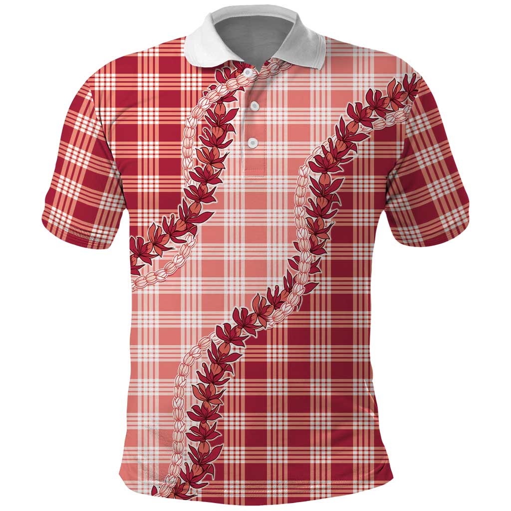 Red Hawaii Palaka Polo Shirt Hawaiian Pikake Lei LT05 Red - Polynesian Pride