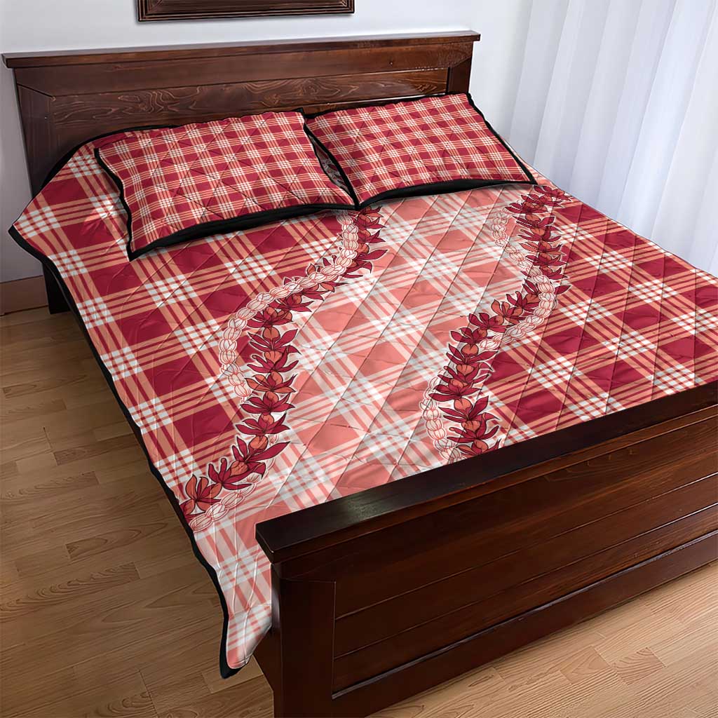 Red Hawaii Palaka Quilt Bed Set Hawaiian Pikake Lei LT05 - Polynesian Pride