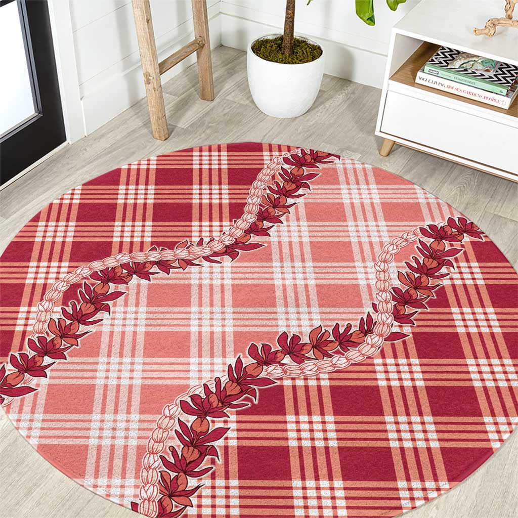 Red Hawaii Palaka Round Carpet Hawaiian Pikake Lei