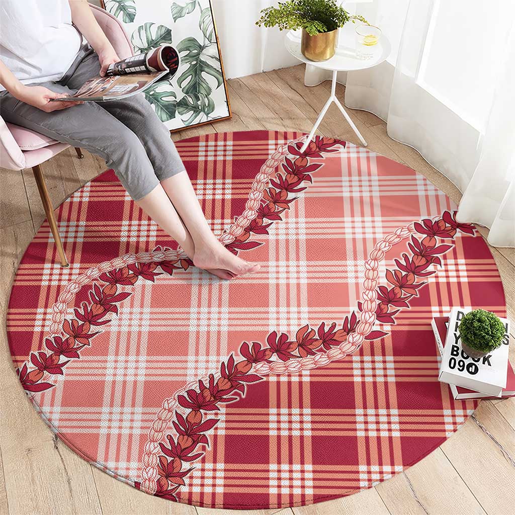 Red Hawaii Palaka Round Carpet Hawaiian Pikake Lei