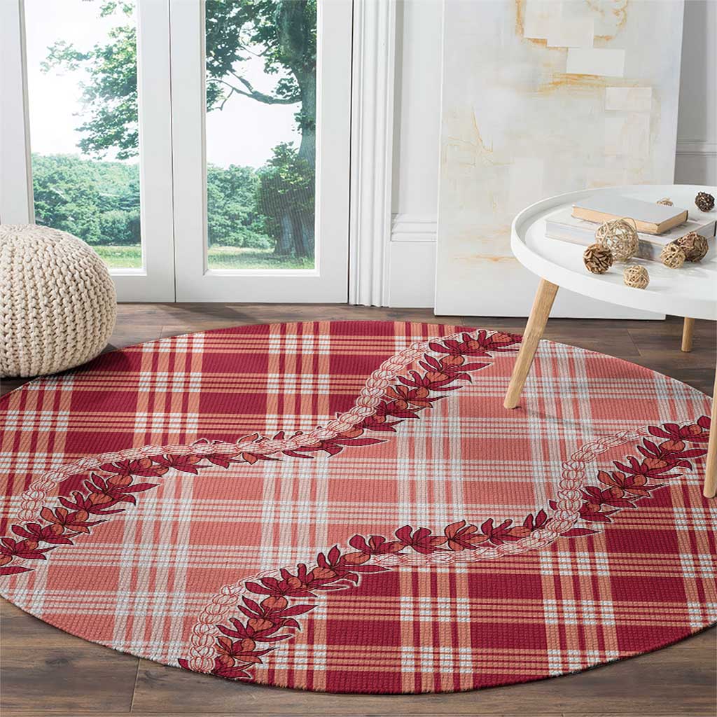 Red Hawaii Palaka Round Carpet Hawaiian Pikake Lei