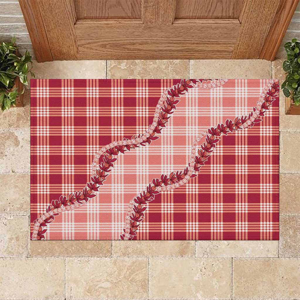 Red Hawaii Palaka Rubber Doormat Hawaiian Pikake Lei LT05 Red - Polynesian Pride