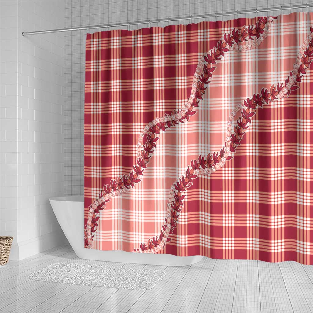 Red Hawaii Palaka Shower Curtain Hawaiian Pikake Lei LT05 - Polynesian Pride