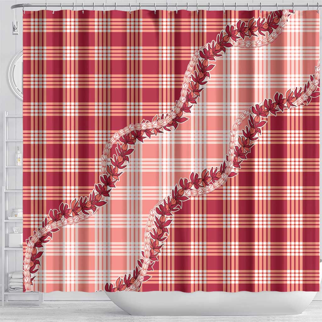 Red Hawaii Palaka Shower Curtain Hawaiian Pikake Lei LT05 - Polynesian Pride