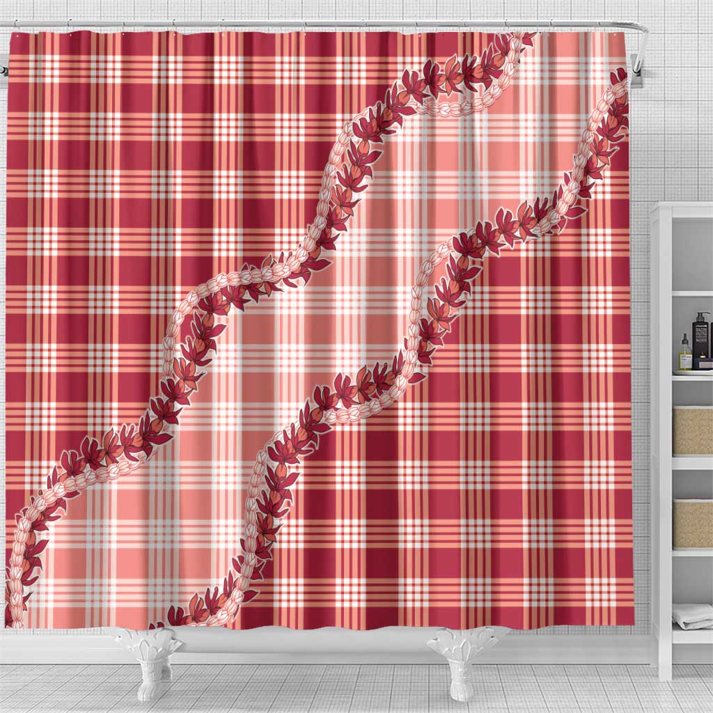 Red Hawaii Palaka Shower Curtain Hawaiian Pikake Lei LT05 - Polynesian Pride