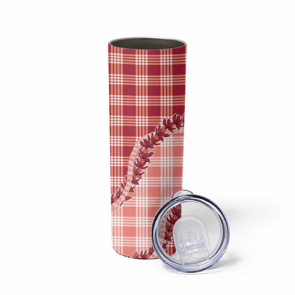 Red Hawaii Palaka Skinny Tumbler Hawaiian Pikake Lei LT05 - Polynesian Pride
