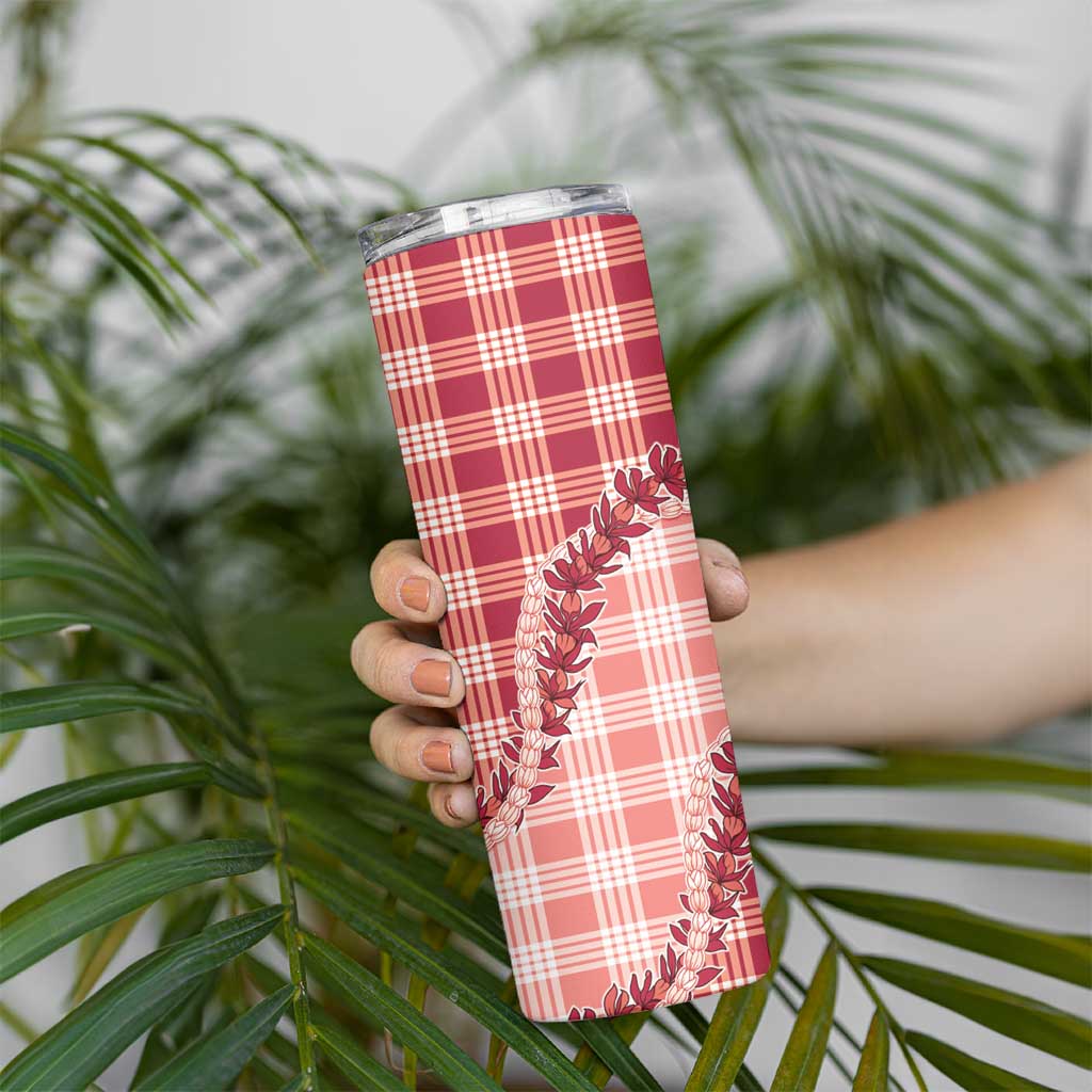 Red Hawaii Palaka Skinny Tumbler Hawaiian Pikake Lei LT05 - Polynesian Pride