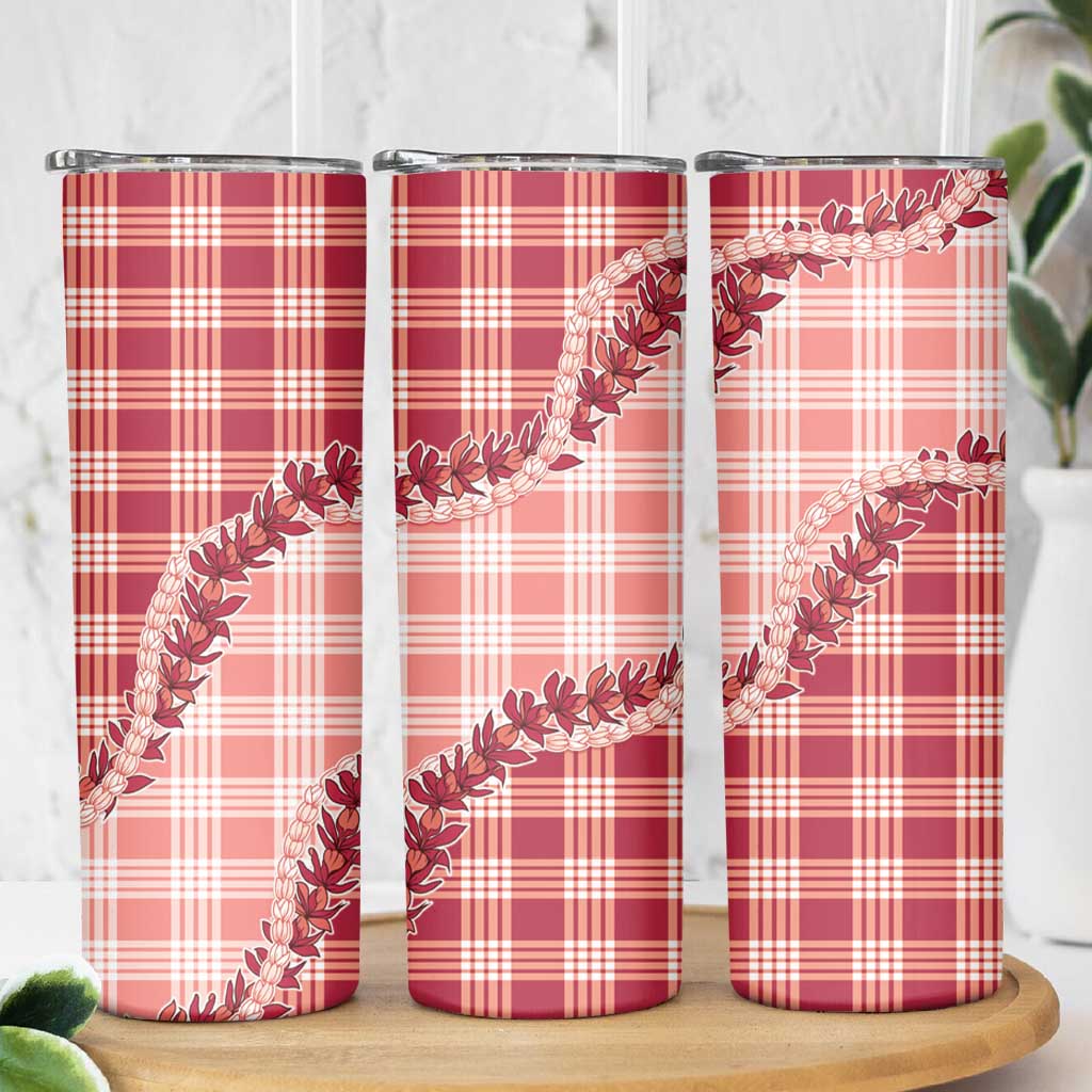 Red Hawaii Palaka Skinny Tumbler Hawaiian Pikake Lei LT05 - Polynesian Pride