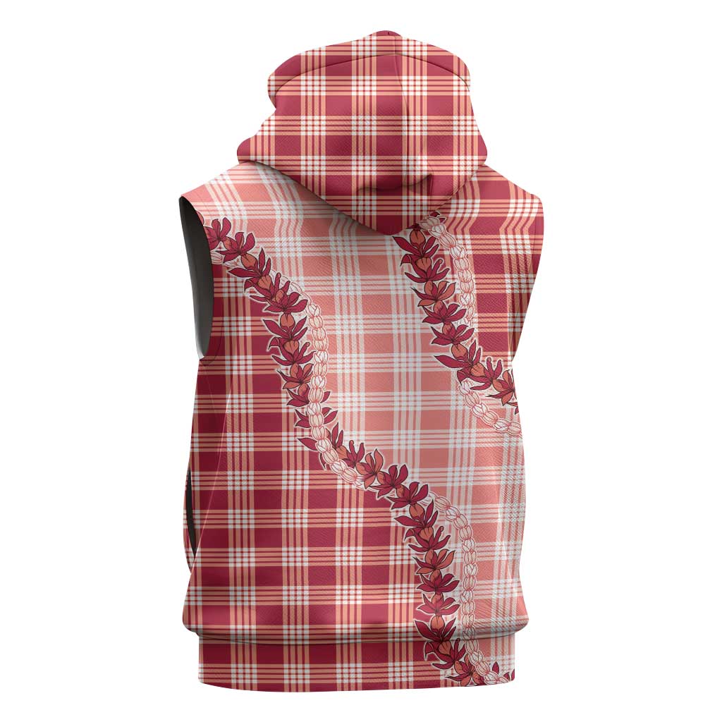 Red Hawaii Palaka Sleeveless Hoodie Hawaiian Pikake Lei LT05 - Polynesian Pride