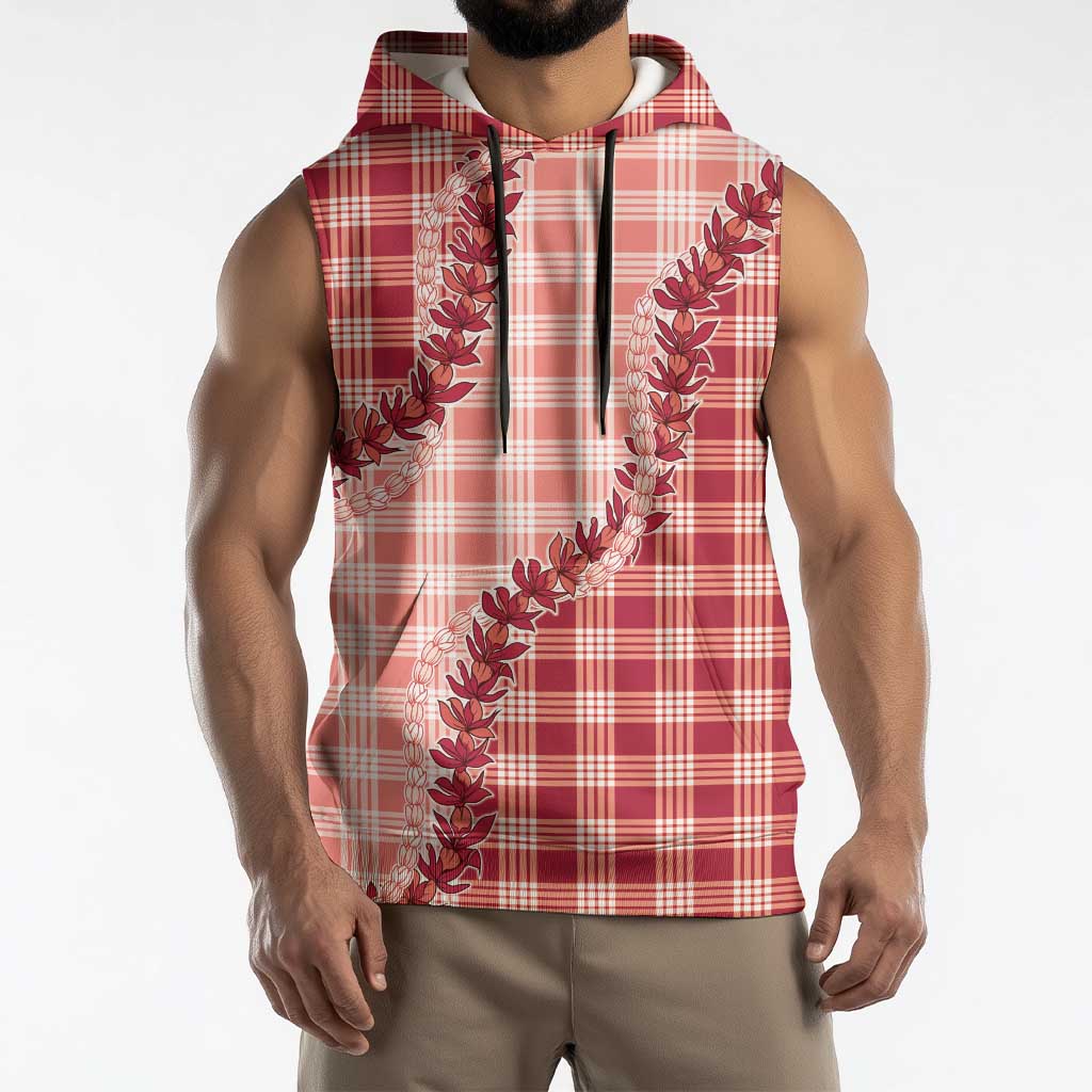 Red Hawaii Palaka Sleeveless Hoodie Hawaiian Pikake Lei LT05 - Polynesian Pride
