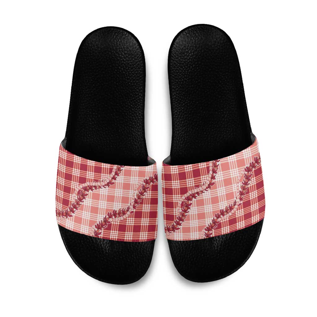 Red Hawaii Palaka Slide Sandals Hawaiian Pikake Lei LT05 Red - Polynesian Pride