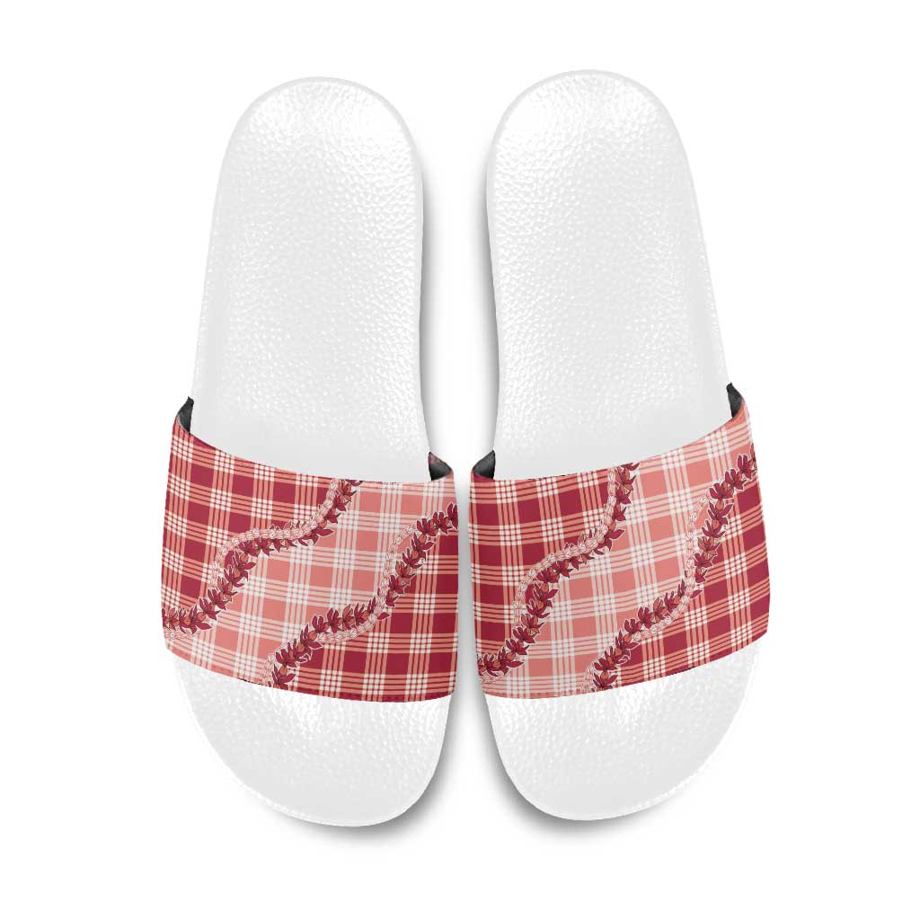 Red Hawaii Palaka Slide Sandals Hawaiian Pikake Lei LT05 Red - Polynesian Pride