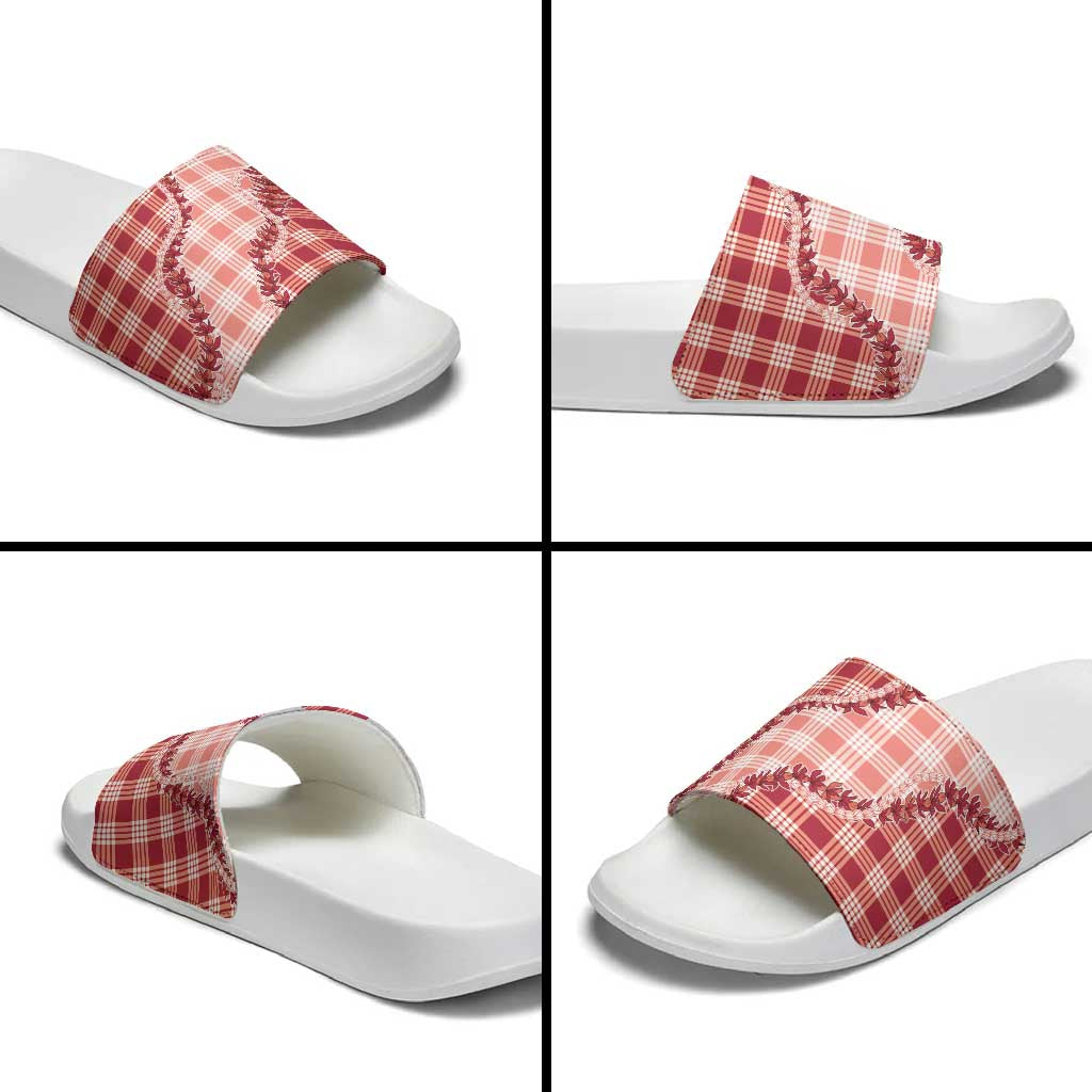 Red Hawaii Palaka Slide Sandals Hawaiian Pikake Lei LT05 - Polynesian Pride