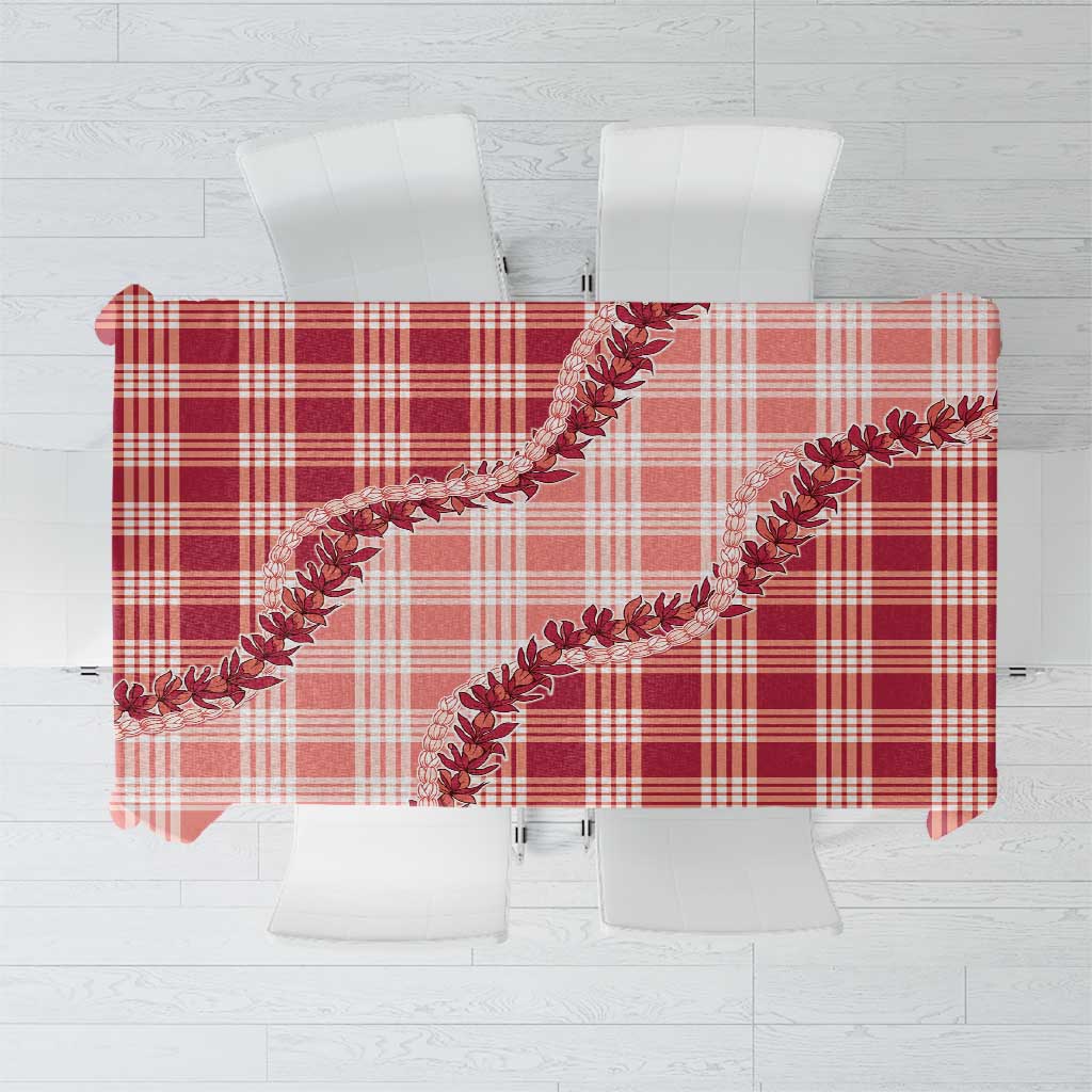 Red Hawaii Palaka Tablecloth Hawaiian Pikake Lei