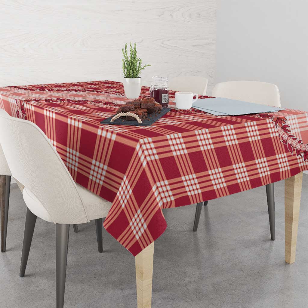 Red Hawaii Palaka Tablecloth Hawaiian Pikake Lei