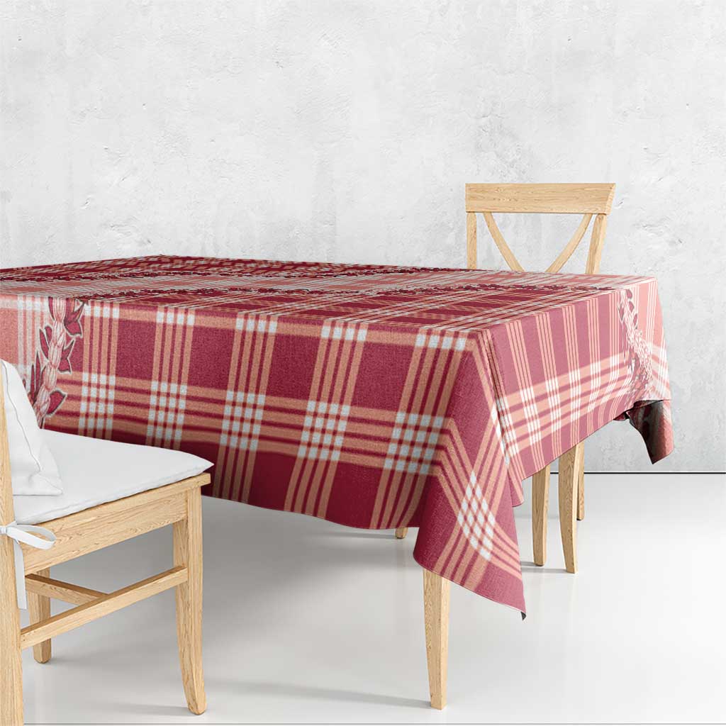 Red Hawaii Palaka Tablecloth Hawaiian Pikake Lei