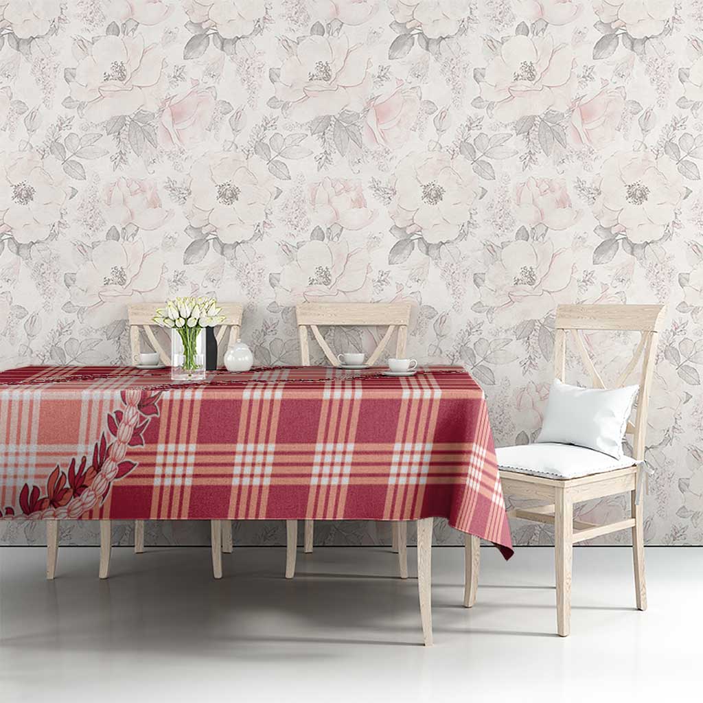 Red Hawaii Palaka Tablecloth Hawaiian Pikake Lei