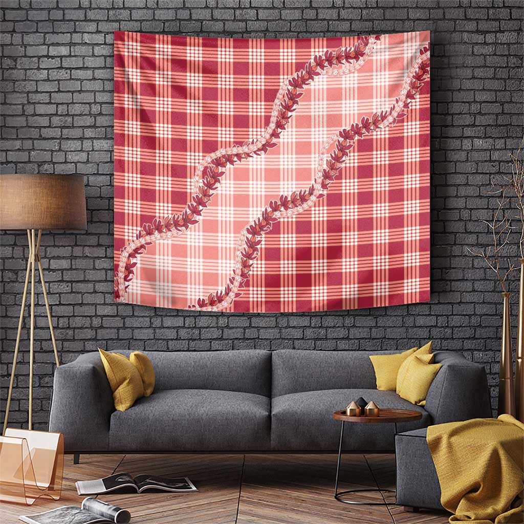 Red Hawaii Palaka Tapestry Hawaiian Pikake Lei LT05 Red - Polynesian Pride