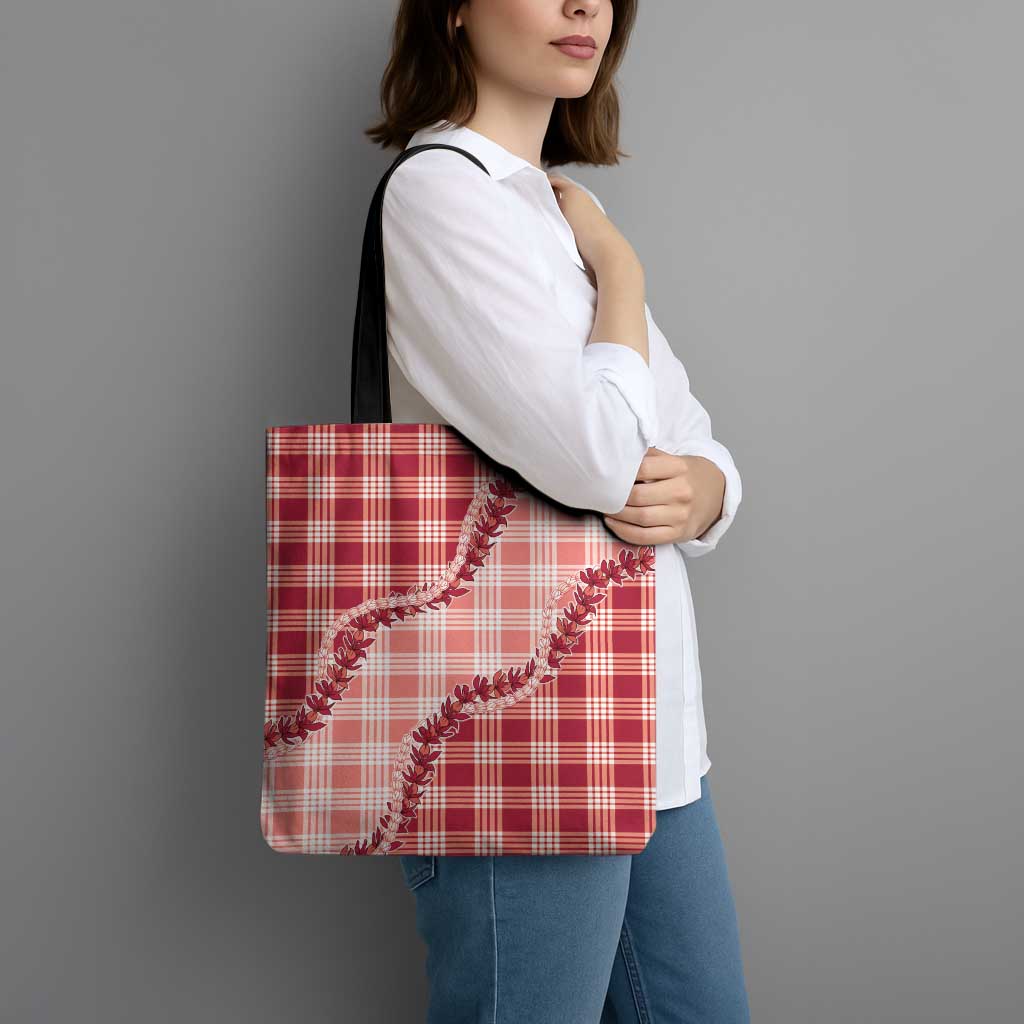 Red Hawaii Palaka Tote Bag Hawaiian Pikake Lei LT05 - Polynesian Pride