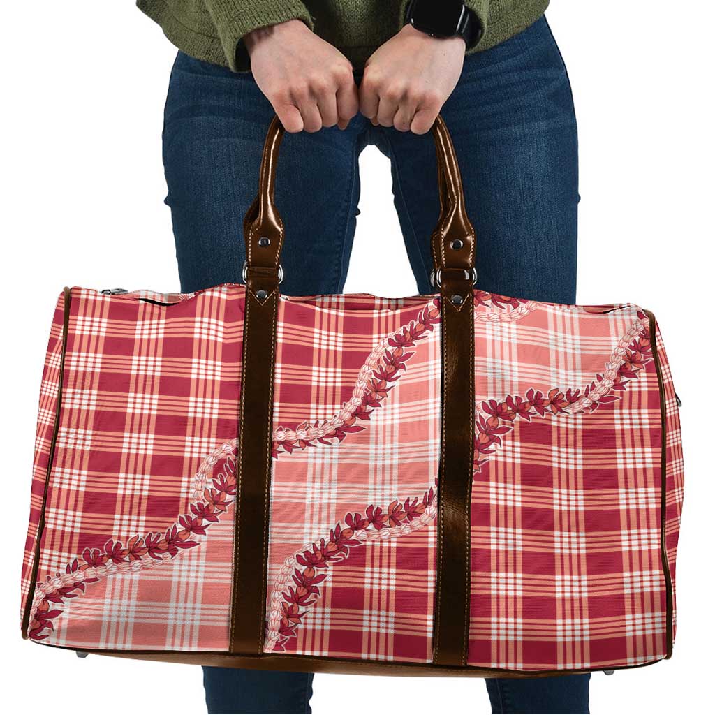 Red Hawaii Palaka Travel Bag Hawaiian Pikake Lei LT05 Red - Polynesian Pride