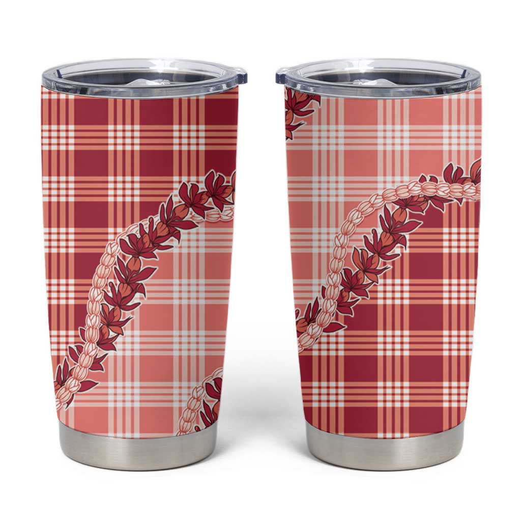 Red Hawaii Palaka Tumbler Cup Hawaiian Pikake Lei