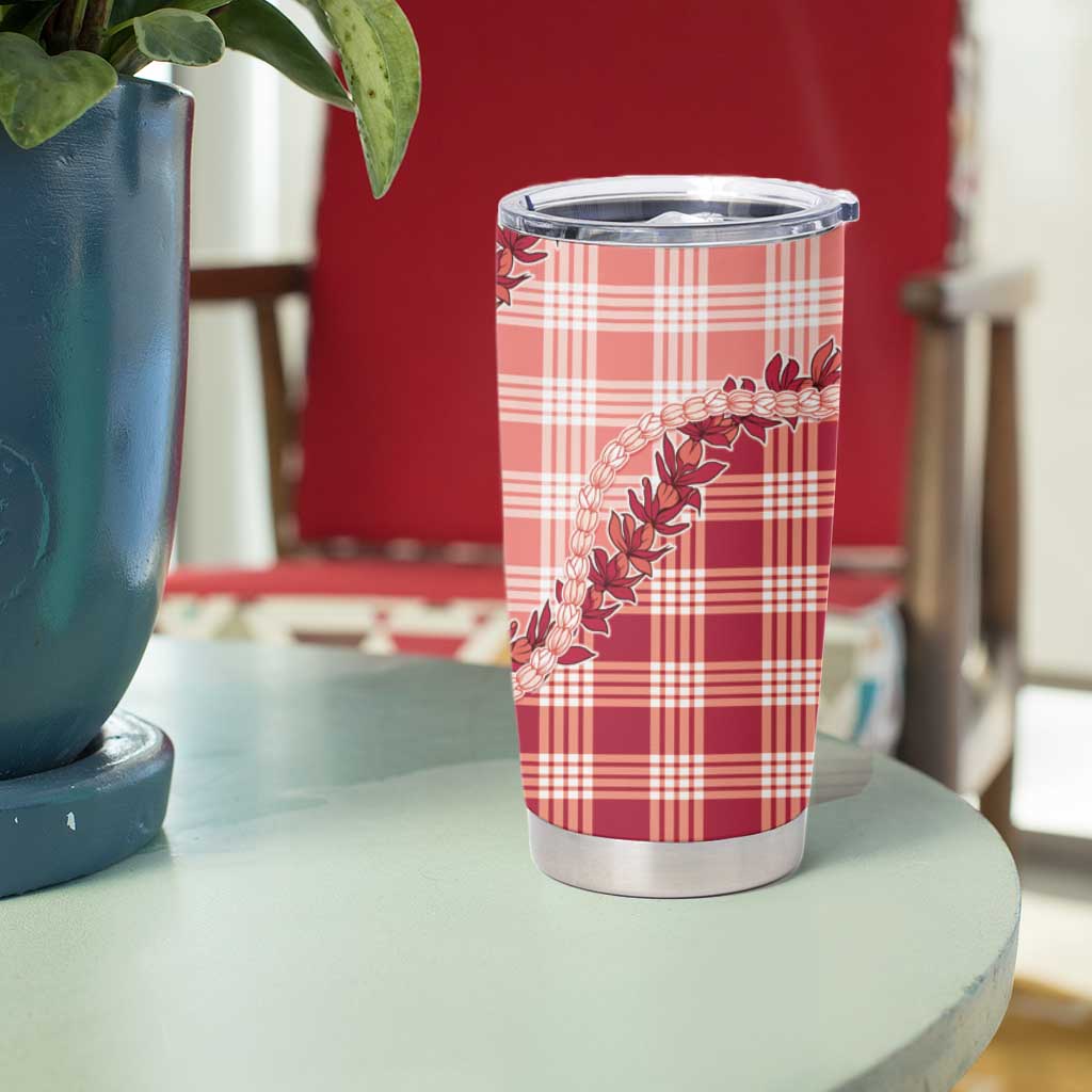 Red Hawaii Palaka Tumbler Cup Hawaiian Pikake Lei