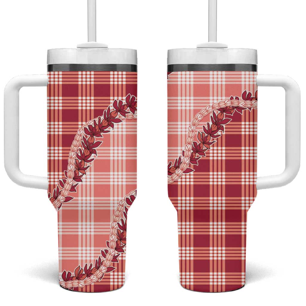 Red Hawaii Palaka Tumbler With Handle Hawaiian Pikake Lei LT05 One Size: 40 oz Red - Polynesian Pride