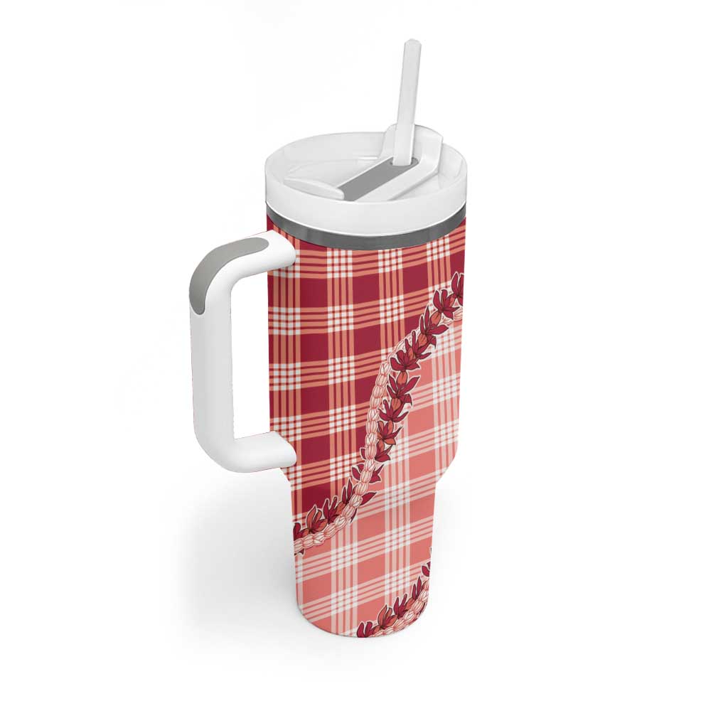 Red Hawaii Palaka Tumbler With Handle Hawaiian Pikake Lei LT05 - Polynesian Pride