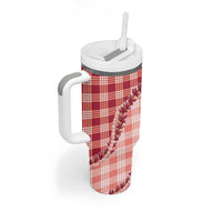 Red Hawaii Palaka Tumbler With Handle Hawaiian Pikake Lei LT05 - Polynesian Pride