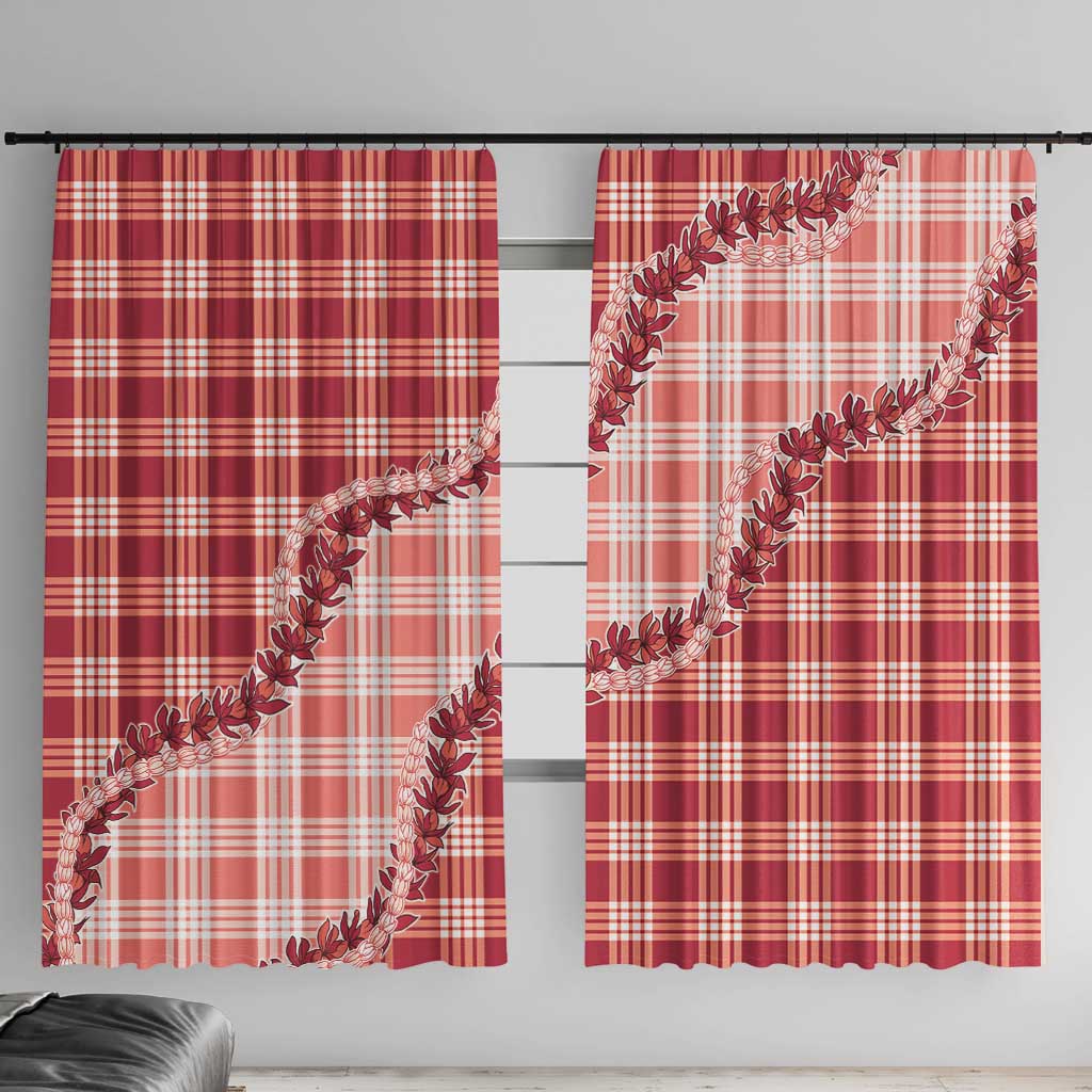 Red Hawaii Palaka Window Curtain Hawaiian Pikake Lei