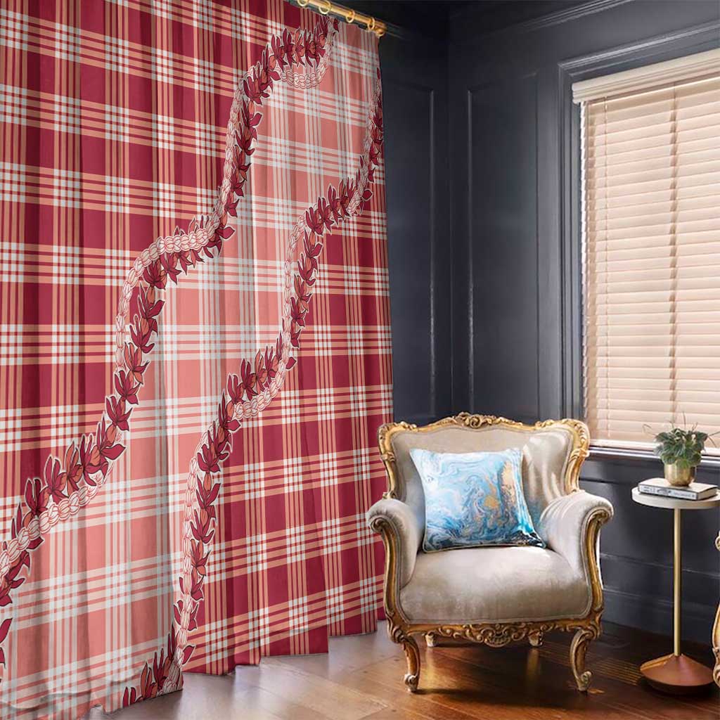 Red Hawaii Palaka Window Curtain Hawaiian Pikake Lei