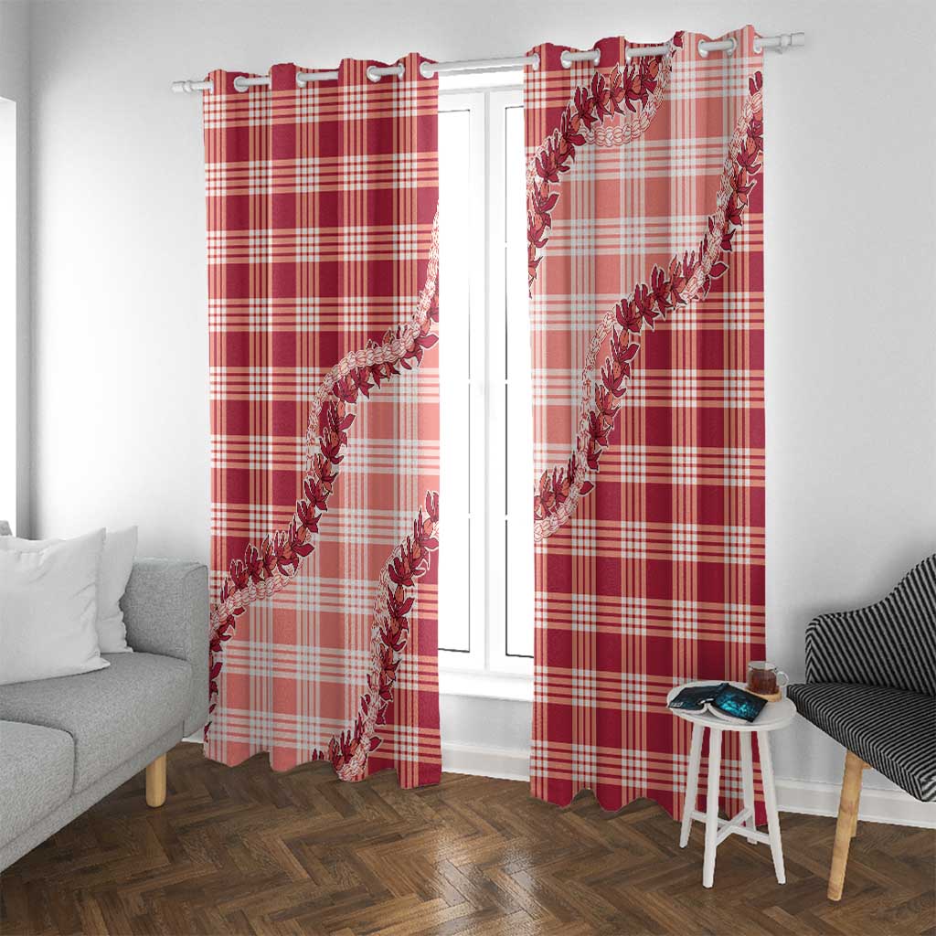 Red Hawaii Palaka Window Curtain Hawaiian Pikake Lei