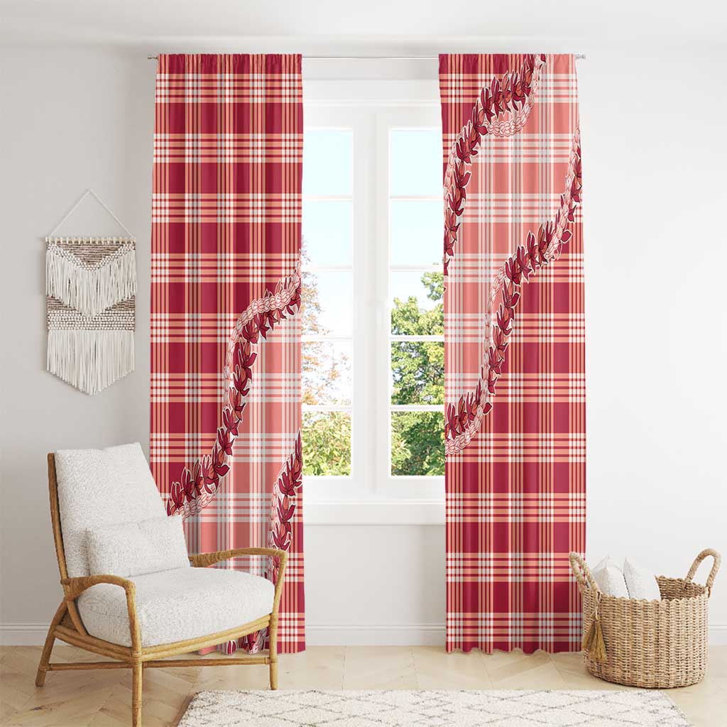Red Hawaii Palaka Window Curtain Hawaiian Pikake Lei