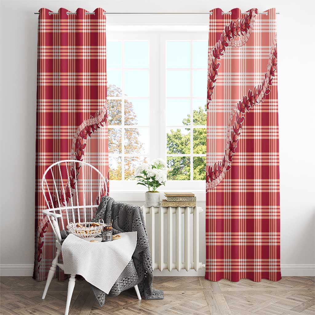 Red Hawaii Palaka Window Curtain Hawaiian Pikake Lei