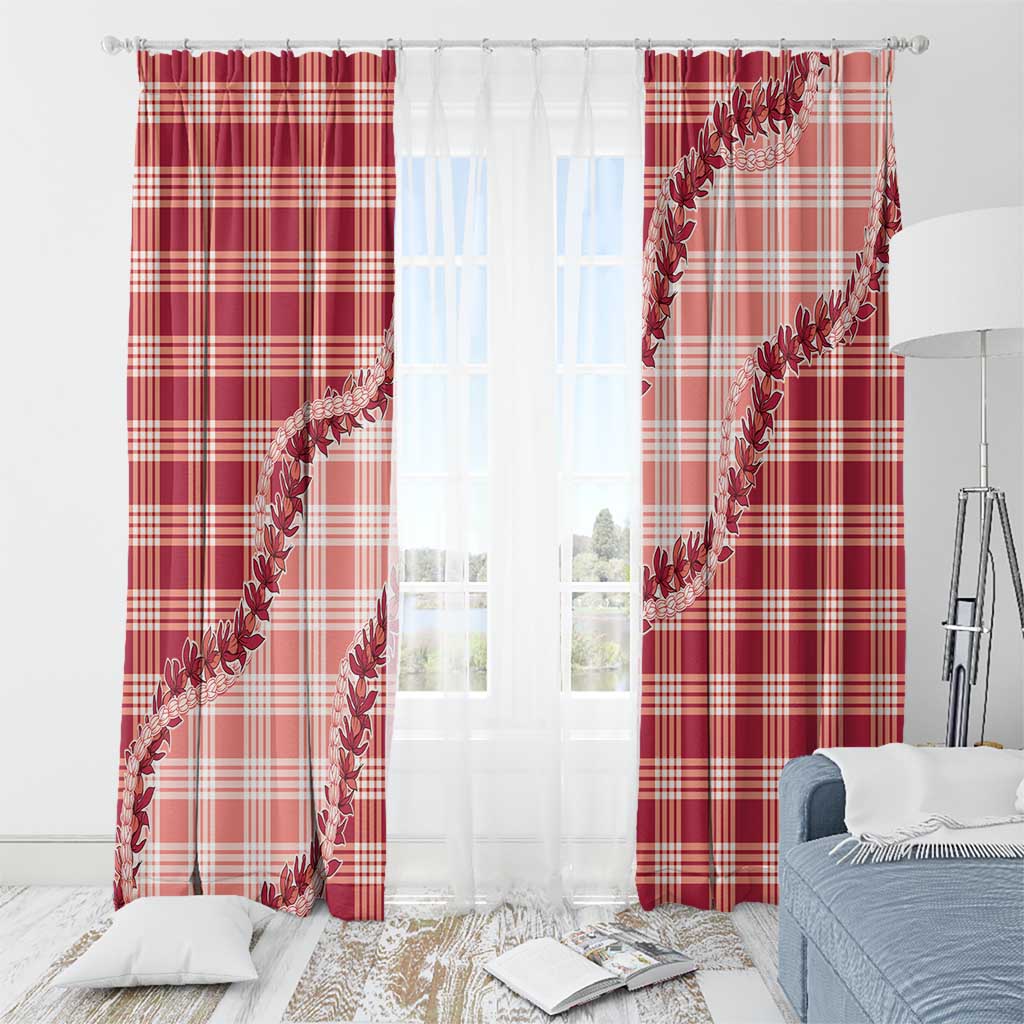 Red Hawaii Palaka Window Curtain Hawaiian Pikake Lei