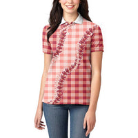 Red Hawaii Palaka Women Polo Shirt Hawaiian Pikake Lei LT05 - Polynesian Pride