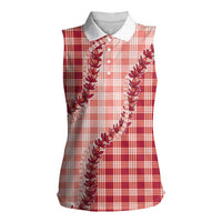 Red Hawaii Palaka Women Sleeveless Polo Shirt Hawaiian Pikake Lei LT05 Female Red - Polynesian Pride
