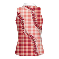 Red Hawaii Palaka Women Sleeveless Polo Shirt Hawaiian Pikake Lei LT05 - Polynesian Pride