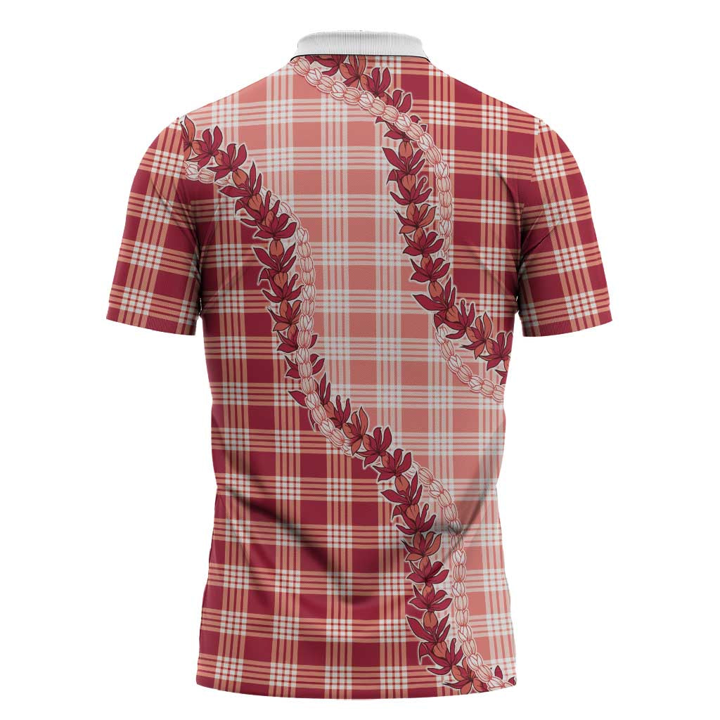 Red Hawaii Palaka Zipper Polo Shirt Hawaiian Pikake Lei LT05 - Polynesian Pride