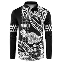 Hawaii Maui Upena Kiloi Button Sweatshirt Kakau Tribal Pattern Black Version LT05 Black - Polynesian Pride