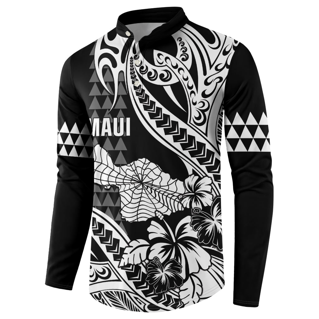 Hawaii Maui Upena Kiloi Button Sweatshirt Kakau Tribal Pattern Black Version LT05 - Polynesian Pride