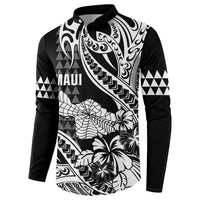 Hawaii Maui Upena Kiloi Button Sweatshirt Kakau Tribal Pattern Black Version LT05 - Polynesian Pride