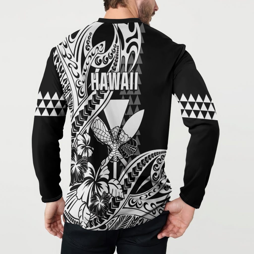 Hawaii Maui Upena Kiloi Button Sweatshirt Kakau Tribal Pattern Black Version LT05 - Polynesian Pride